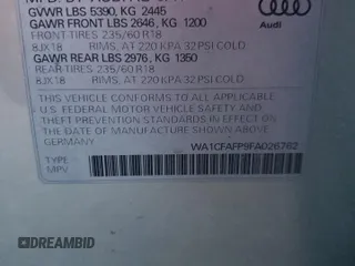 2015 Audi Q5 Premium with VIN WA1CFAFP9FA026762, listed as a Copart auction lot 85330814 with 91,146 mi miles and Salvage Title. Bid and sale history available at carsss.com. Image 13.