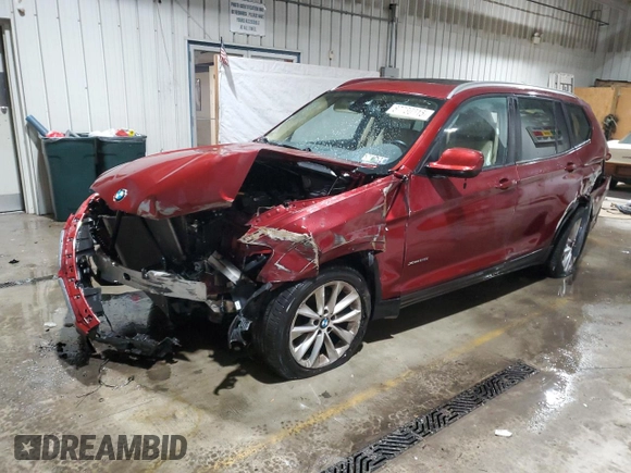 2013 BMW X3 xDrive28i with VIN 5UXWX9C57D0A25292, listed as a Copart auction lot 87730015 with 108,868 mi miles and Salvage Title. Bid and sale history available at carsss.com. Image 1.