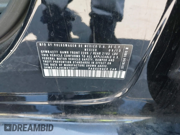 2014 Volkswagen Jetta SE with VIN 3VWD17AJ9EM372677, listed as a IAAI auction lot 42406449 with 266,331 mi miles and . Bid and sale history available at DreamBid. Image 9.