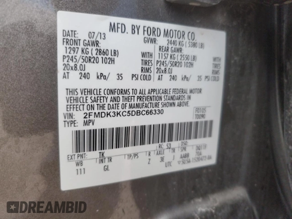 2013 Ford Edge Limited with VIN 2FMDK3KC5DBC66330, listed as a Copart auction lot 44140015 with 183,085 mi miles and Salvage Title. Bid and sale history available at carsss.com. Image 13.