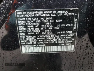 2023 Volkswagen Atlas SE with VIN 1V2JR2CA5PC539098, listed as a Copart auction lot 45048755 with Not provided miles and Salvage title. Bid and sale history available at DreamBid. Image 14.