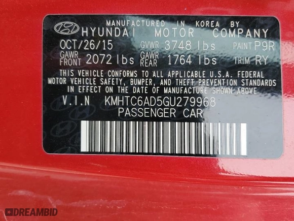 2016 Hyundai Veloster with VIN KMHTC6AD5GU279968, listed as a Copart auction lot 52159374 with 130,248 mi miles and Salvage Title. Bid and sale history available at carsss.com. Image 13.