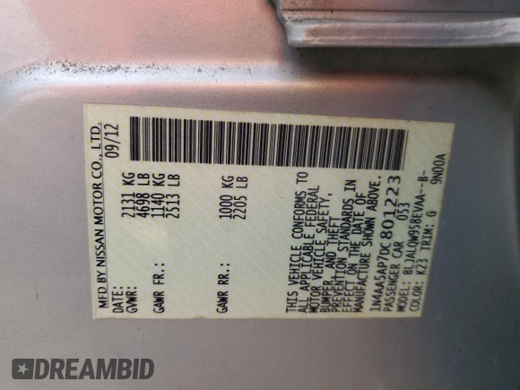 2013 Nissan Maxima S z VIN 1N4AA5AP7DC801223, wystawiony jako Copart lot #55660355 z przebiegiem 114 966 mil mil oraz Szkoda całkowita • Salvage title. Historia ofert i sprzedaży dostępna na DreamBid. Obrazek 12.