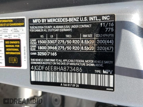 2017 Mercedes-Benz GLS 450 с VIN 4JGDF6EE8HA873486, выставлен на аукционе Copart как лот 62553825 с пробегом 137 272 миль миль и Списание • Salvage title. История ставок и продаж доступна на DreamBid. Изображение 13.