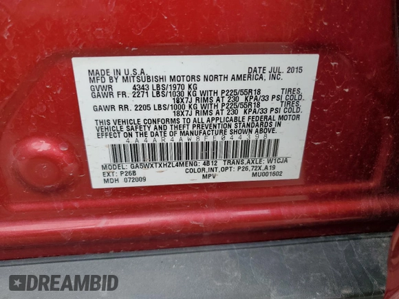 2015 Mitsubishi Outlander Sport 2.4 GT with VIN 4A4AR4AW8FE044398, listed as a Copart auction lot 51436115 with 154,126 mi miles and Clean Title. Bid and sale history available at carsss.com. Image 13.
