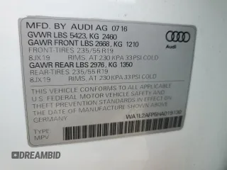 2017 Audi Q5 Premium Plus with VIN WA1L2AFP5HA019130, listed as a Copart auction lot 64282965 with 163,220 mi miles and Salvage title. Bid and sale history available at DreamBid. Image 14.