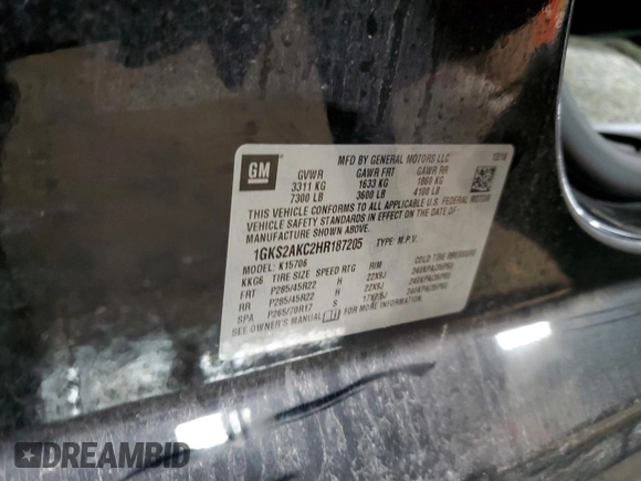 2017 GMC Yukon SLE with VIN 1GKS2AKC2HR187205, listed as a Copart auction lot 43006815 with 84,562 mi miles and Salvage Title. Bid and sale history available at carsss.com. Image 13.