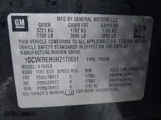 2017 Chevrolet Silverado 1500 LT with VIN 1GCVKREH9HZ170691, listed as a IAAI auction lot 41196713 with 111,189 mi miles. Bid and sale history available at carsss.com. Image 9.
