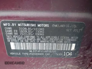 2018 Mitsubishi Mirage G4 SE with VIN ML32F4FJ1JHF06220, listed as a IAAI auction lot 41651964 with 122,837 mi miles. Bid and sale history available at carsss.com. Image 9.