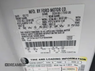 2012 Ford F-150 XL with VIN 1FTFW1EF7CFB06586, listed as a IAAI auction lot 42075498 with 167,391 mi miles and . Bid and sale history available at DreamBid. Image 9.