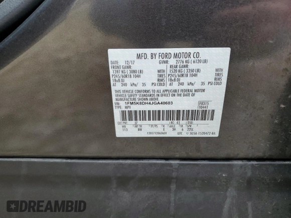 2018 Ford Explorer XLT with VIN 1FM5K8DH4JGA40603, listed as a Copart auction lot 50973805 with 91,259 mi miles and Salvage Title. Bid and sale history available at carsss.com. Image 15.