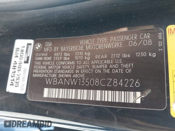 2008 BMW 5 Series 535i z VIN WBANW13508CZ84226, wystawiony jako IAAI lot #42282277 z przebiegiem 192 840 mil mil oraz . Historia ofert i sprzedaży dostępna na DreamBid. Obrazek 9.