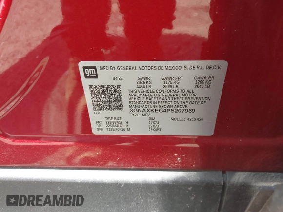 2023 Chevrolet Equinox LT z VIN 3GNAXKEG4PS207969, wystawiony jako IAAI lot #42554498 z przebiegiem 51 349 mil mil oraz . Historia ofert i sprzedaży dostępna na DreamBid. Obrazek 9.