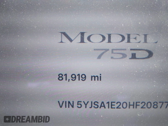 2017 Tesla Model S 100D z VIN 5YJSA1E20HF208771, wystawiony jako IAAI lot #42111317 z przebiegiem 81 919 mil mil oraz . Historia ofert i sprzedaży dostępna na DreamBid. Obrazek 16.