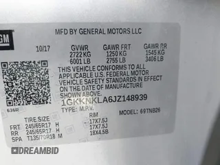2018 GMC Acadia SLE with VIN 1GKKNKLA6JZ148939, listed as a IAAI auction lot 42053455 with 80,606 mi miles and . Bid and sale history available at carsss.com. Image 9.
