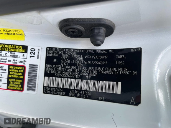 2016 Toyota Sienna XLE with VIN 5TDYK3DC3GS761177, listed as a Copart auction lot 61506935 with 134,732 mi miles and Clean title. Bid and sale history available at DreamBid. Image 10.
