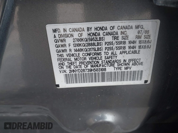 2009 Acura MDX Sport/Pwr Tail Gate with VIN 2HNYD28739H503108, listed as a IAAI auction lot 41604482 with 999,999 mi miles. Bid and sale history available at carsss.com. Image 9.
