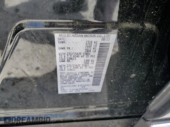 2024 Nissan Murano SL z VIN 5N1AZ2CJXRC102097, wystawiony jako Copart lot #53979805 z przebiegiem 24 243 mil mil oraz Szkoda całkowita • Salvage title. Historia ofert i sprzedaży dostępna na DreamBid. Obrazek 13.
