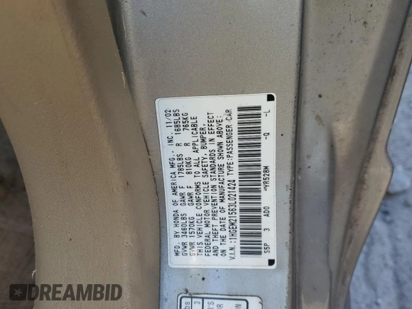 2003 Honda Civic LX with VIN 1HGEM21563L021424, listed as a Copart auction lot 43437525 with Not Provided miles and Clean Title. Bid and sale history available at DreamBid. Image 12.