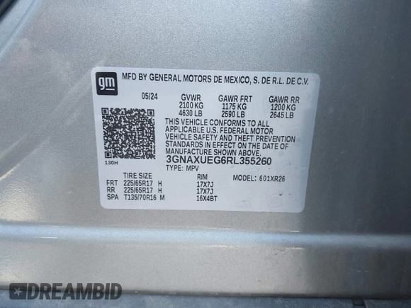 2024 Chevrolet Equinox LT with VIN 3GNAXUEG6RL355260, listed as a IAAI auction lot 42333090 with 9,270 mi miles and . Bid and sale history available at DreamBid. Image 9.