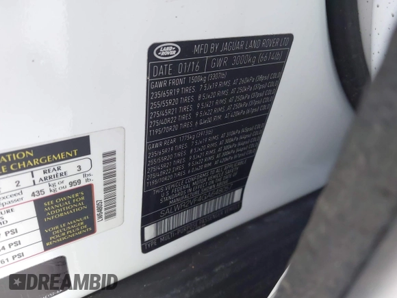 2016 Land Rover Range Rover Sport HSE with VIN SALWR2VF4GA648057, listed as a IAAI auction lot 40687664 with 80,983 mi miles and . Bid and sale history available at DreamBid. Image 9.