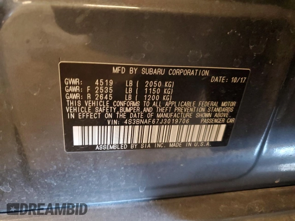 2018 Subaru Legacy Premium with VIN 4S3BNAF67J3019706, listed as a Copart auction lot 44540974 with 136,196 mi miles. Bid and sale history available at carsss.com. Image 14.