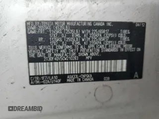 2012 Toyota RAV4 Limited with VIN 2T3DF4DV5CW210283, listed as a Copart auction lot 46901665 with 140,613 mi miles and Clean Title. Bid and sale history available at DreamBid. Image 15.