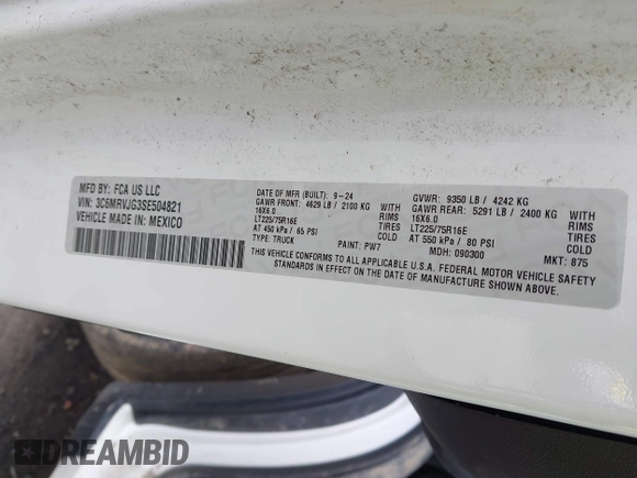2025 Ram ProMaster Cargo Tradesman with VIN 3C6MRVJG3SE504821, listed as a IAAI auction lot 42150693 with 10,828 mi miles and . Bid and sale history available at DreamBid. Image 9.