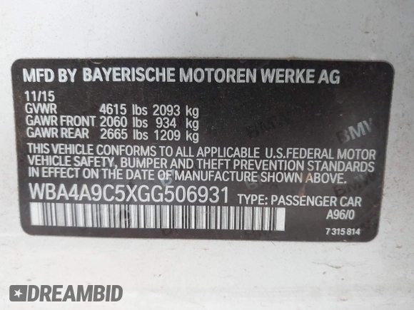 2016 BMW 4 Series 428i with VIN WBA4A9C5XGG506931, listed as a IAAI auction lot 41539868 with 91,292 mi miles. Bid and sale history available at carsss.com. Image 9.