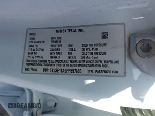 2023 Tesla Model 3 with VIN 5YJ3E1EA9PF557880, listed as a IAAI auction lot 42481413 with 40,582 mi miles and . Bid and sale history available at DreamBid. Image 9.