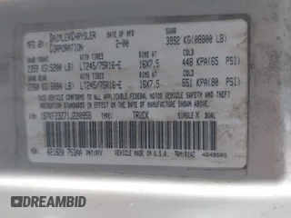 2001 Dodge Ram 2500 with VIN 1B7KF23Z71J220955, listed as a IAAI auction lot 37789873 with 0 mi miles. Bid and sale history available at carsss.com. Image 9.