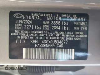 2024 Hyundai Elantra SE с VIN KMHLL4DGXRU834877, выставлен на аукционе Copart как лот 54592615 с пробегом 3 888 миль миль и Списание • Salvage title. История ставок и продаж доступна на DreamBid. Изображение 12.