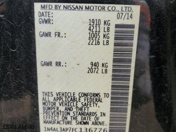 2015 Nissan Altima 2.5 SV with VIN 1N4AL3AP7FC136776, listed as a Copart auction lot 50469205 with 68,823 mi miles and Non Repairable. Bid and sale history available at carsss.com. Image 15.