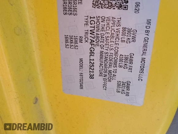 2020 GMC Savana Cargo z VIN 1GTW7AFG6L1252138, wystawiony jako Copart lot #48175425 z przebiegiem 174 950 mil mil oraz Szkoda całkowita • Salvage title. Historia ofert i sprzedaży dostępna na DreamBid. Obrazek 14.