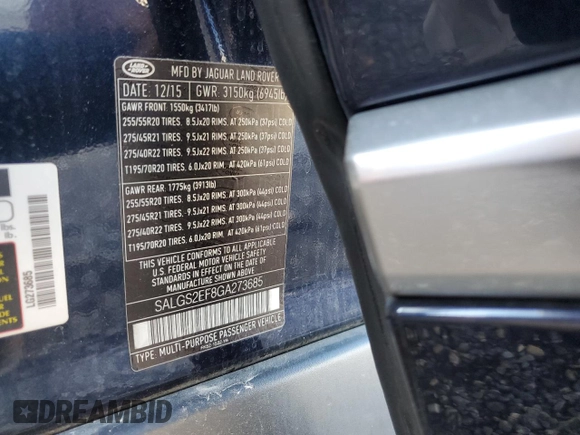 2016 Land Rover Range Rover Supercharged z VIN SALGS2EF8GA273685, wystawiony jako Copart lot #52106005 z przebiegiem 142 385 mil mil oraz Czysty tytuł • Clean title. Historia ofert i sprzedaży dostępna na DreamBid. Obrazek 12.