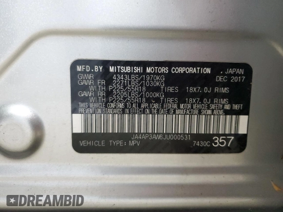 2018 Mitsubishi Outlander SE with VIN JA4AP3AW6JU000531, listed as a Copart auction lot 58259075 with 125,853 mi miles and Clean title. Bid and sale history available at DreamBid. Image 12.
