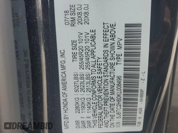 2019 Acura RDX w/A-Spec Pkg z VIN 5J8TC2H60KL008496, wystawiony jako Copart lot #61022175 z przebiegiem 52 171 mil mil oraz Czysty tytuł • Clean title. Historia ofert i sprzedaży dostępna na DreamBid. Obrazek 12.