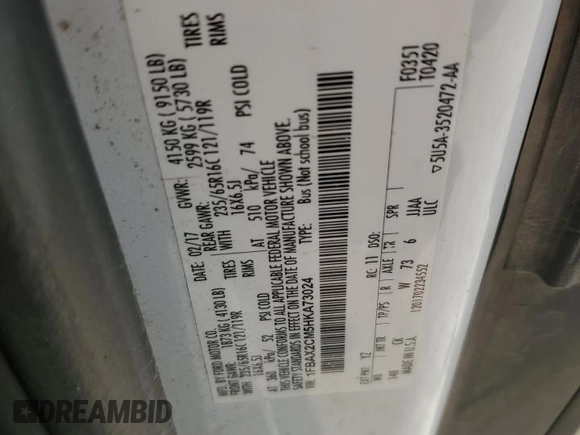 2017 Ford Transit XL с VIN 1FBAX2CM5HKA73024, выставлен на аукционе Copart как лот 53434305 с пробегом 113 029 миль миль и Списание • Salvage title. История ставок и продаж доступна на DreamBid. Изображение 13.