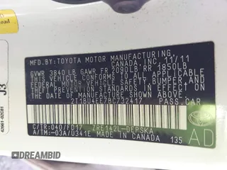 2011 Toyota Corolla L with VIN 2T1BU4EE7BC732417, listed as a IAAI auction lot 41780487 with 116,765 mi miles. Bid and sale history available at carsss.com. Image 9.