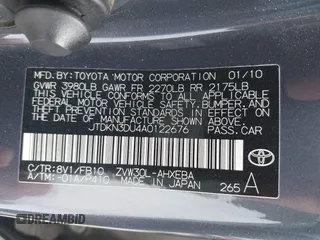 2010 Toyota Prius II with VIN JTDKN3DU4A0122676, listed as a IAAI auction lot 42040877 with 201,271 mi miles. Bid and sale history available at carsss.com. Image 9.