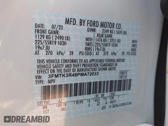 2023 Ford Mustang Mach-E Premium с VIN 3FMTK3R48PMA72033, выставлен на аукционе IAAI как лот 42143610 с пробегом 16 574 миль миль и . История ставок и продаж доступна на DreamBid. Изображение 9.