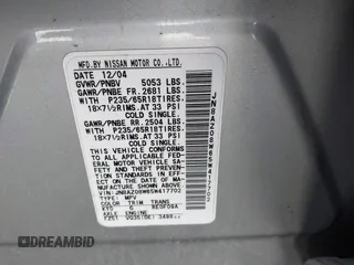 2005 Nissan Murano SL z VIN JN8AZ08W65W417702, wystawiony jako IAAI lot #42061651 z przebiegiem 133 603 mil mil oraz . Historia ofert i sprzedaży dostępna na DreamBid. Obrazek 9.