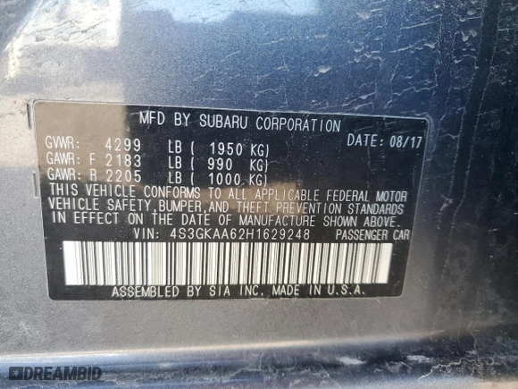 2017 Subaru Impreza with VIN 4S3GKAA62H1629248, listed as a Copart auction lot 45475535 with 0 mi miles and Salvage Title. Bid and sale history available at carsss.com. Image 12.