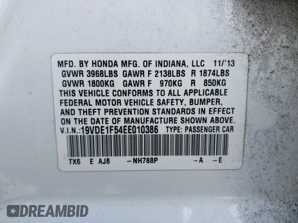2014 Acura ILX Premium with VIN 19VDE1F54EE010386, listed as a IAAI auction lot 42587225 with 145,613 mi miles and . Bid and sale history available at DreamBid. Image 9.
