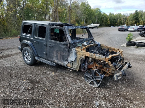 2021 Jeep Wrangler Unlimited Sahara with VIN 1C4HJXEG7MW593969, listed as a Copart auction lot 74041454 with Not provided miles and Non repairable. Bid and sale history available at DreamBid. Image 4.