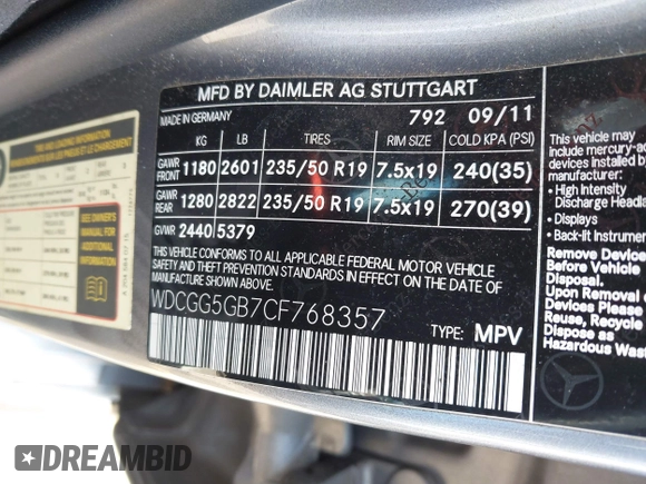 2012 Mercedes-Benz GLK 350 with VIN WDCGG5GB7CF768357, listed as a IAAI auction lot 42184151 with 135,464 mi miles and . Bid and sale history available at DreamBid. Image 9.