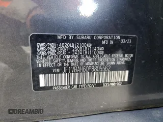 2023 Subaru WRX Premium с VIN JF1VBAH60P8805562, выставлен на аукционе Copart как лот 68148074 с пробегом 26 458 миль миль и Списание • Salvage title. История ставок и продаж доступна на DreamBid. Изображение 13.
