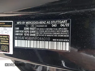 2022 Mercedes-Benz C 300 with VIN W1KAF4GB8NR046010, listed as a IAAI auction lot 41884770 with 34,972 mi miles and . Bid and sale history available at DreamBid. Image 9.