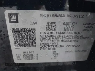 2020 Chevrolet Silverado 1500 LT with VIN 1GCRYDED0LZ218572, listed as a IAAI auction lot 41720498 with 82,386 mi miles. Bid and sale history available at carsss.com. Image 9.