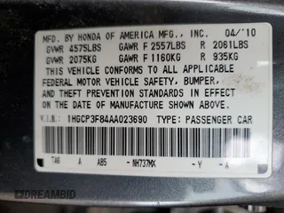 2010 Honda Accord Sdn EX-L with VIN 1HGCP3F84AA023690, listed as a Copart auction lot 51169525 with 159,603 mi miles and Salvage Title. Bid and sale history available at carsss.com. Image 12.